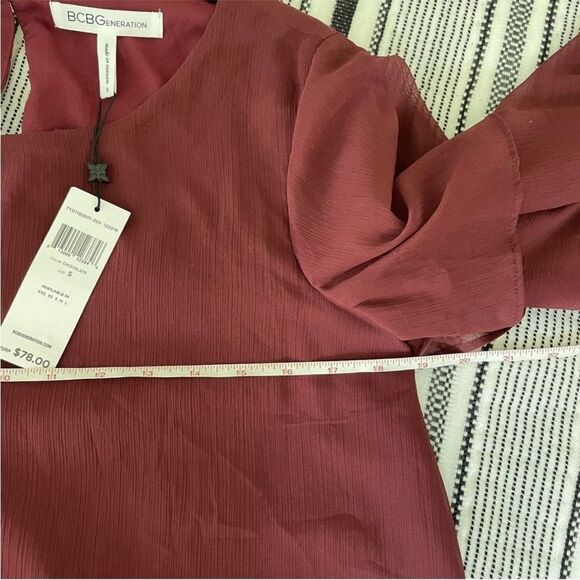 BCBG Generation Ruffled Bell Sleeve Blouse Small Red Maroon Boho Cottagecore Top - Picture 10 of 13